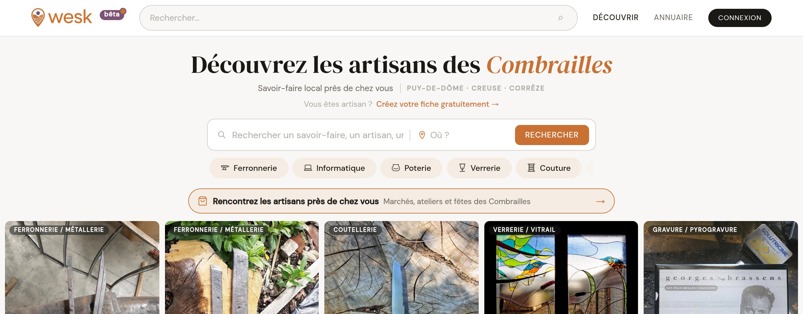 Capture d'écran : page d'accueil Wesk