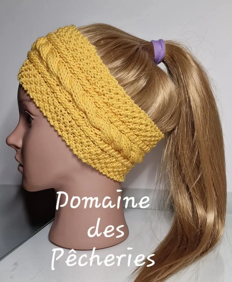 Bandeau — Domaine des Pêcheries, Couture / Broderie / Tricot : 100% laine, coloris jaune, taille unique