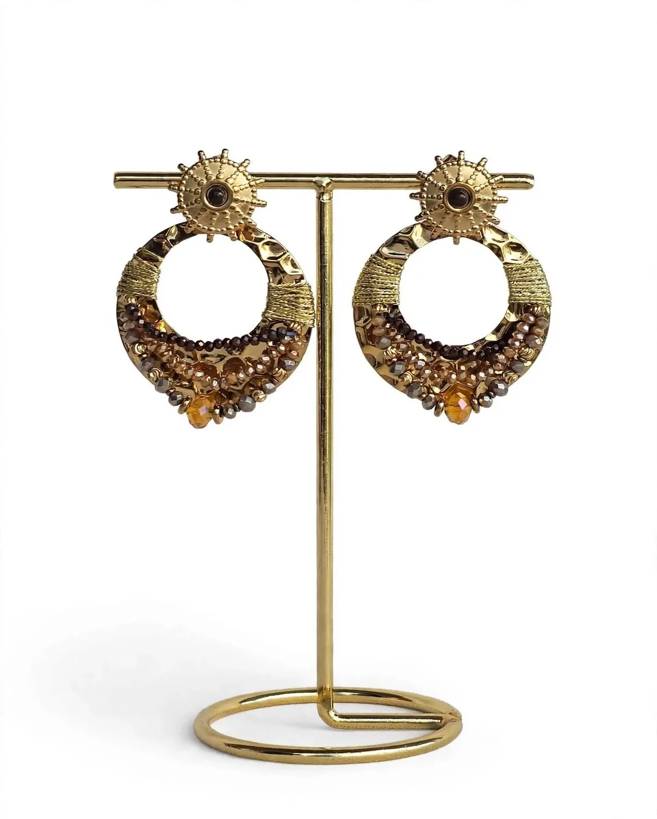 Boucles d’oreilles artisanales | Éclat marron et doré — PERLAPHÉA by Krys, Bijouterie (photo 2/3)