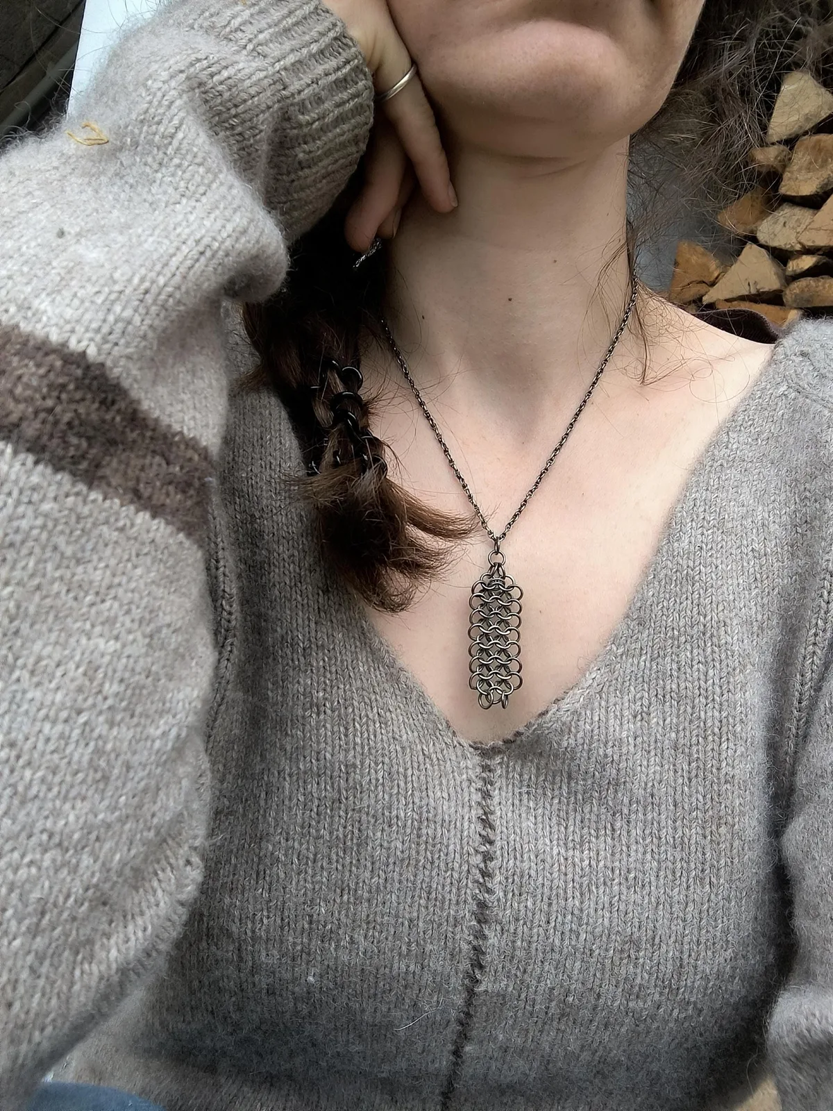 Pendentif argent massif cotte de maille soudée. Fait à la main en France. Idée cadeau femme. Artisanat.