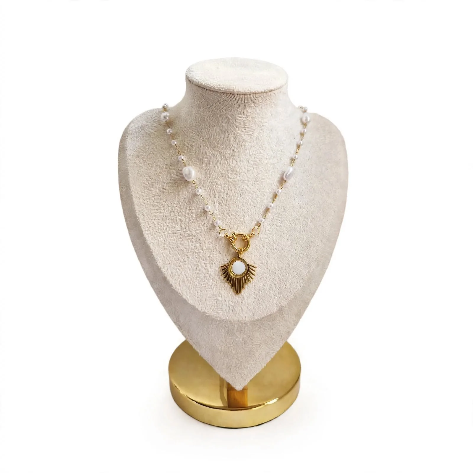 Soléane | Collier perle nacrée & pendentif acier inoxydable