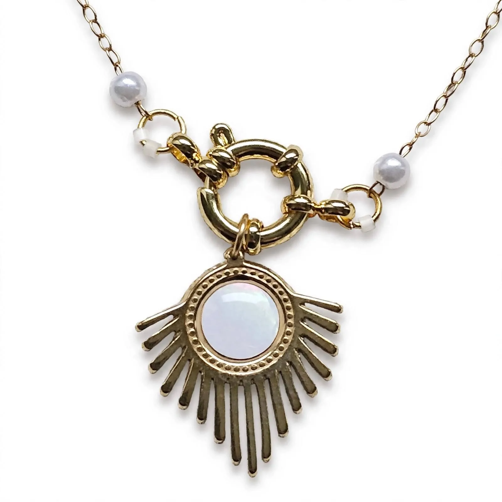 Soléane | Collier perle nacrée & pendentif acier inoxydable